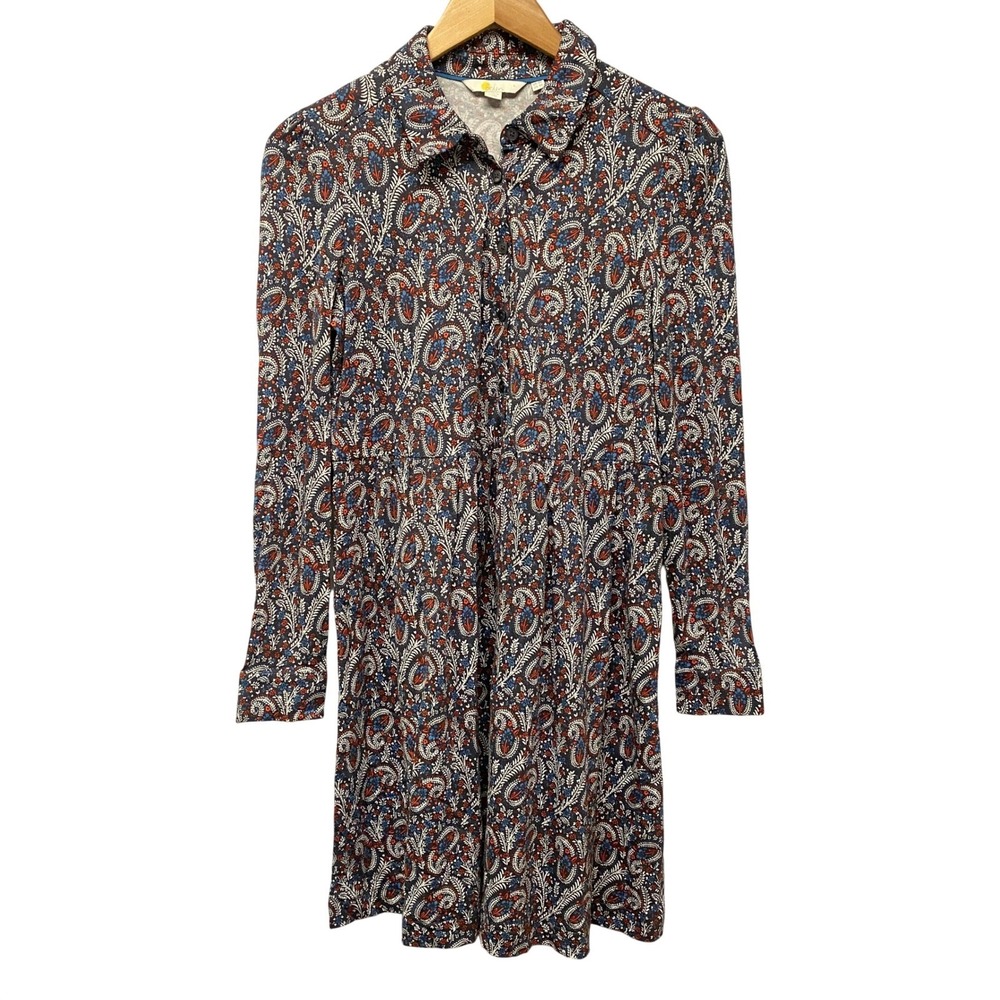 Boden Paisley Print Collared Pockets Long Sleeve Shirt Dress Women US 4 UK 8